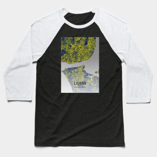 Lisbon City Map Yellow and Blue Baseball T-Shirt